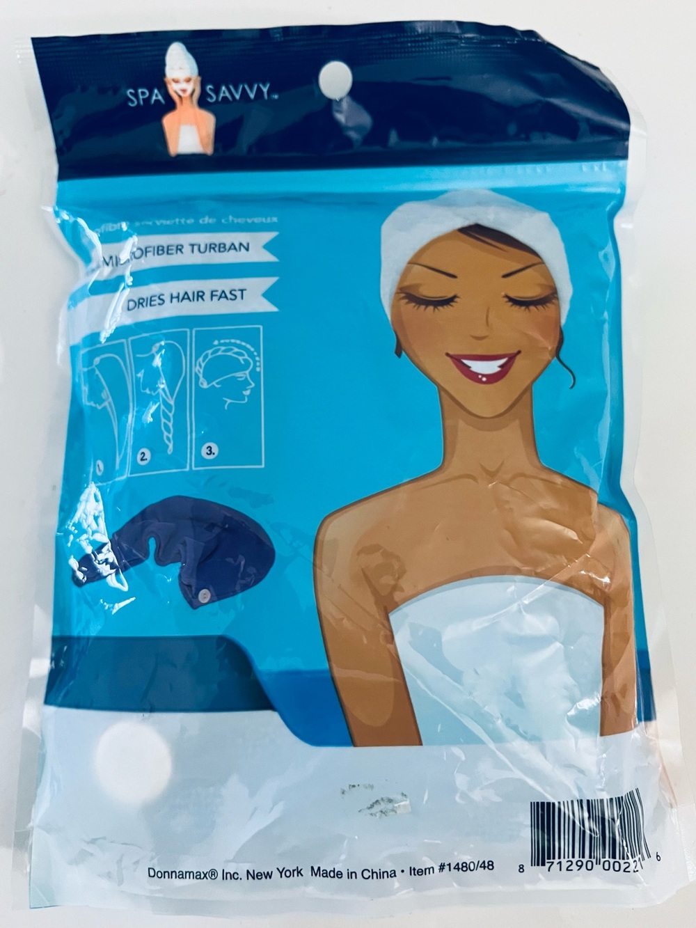 Spa Savvy Microfiber Hair Turban Towel Wrap Fast Drying Blue 100% Microfiber